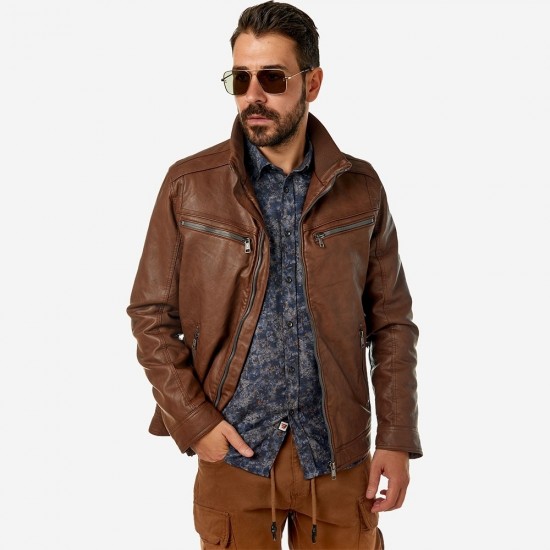 CAMARO ΑΝΔΡΙΚΟ ΜΠΟΥΦΑΝ ΔΕΡΜΑΤΙΝΗ BIKER 21501-091-2-TOBACCO