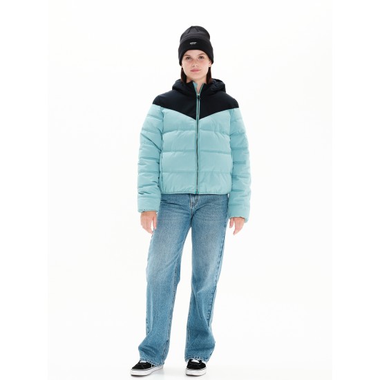 EMERSON ΓΥΝΑΙΚΕΙΟ PUFFER JACKET ΜΕ ΚΟΥΚΟΥΛΑ 222.ΕW10.18 DUSTY TURQUOISE/NAVY BLUE