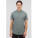 REBASE Shirts Linen Blend with Mao Collar and Short Sleeves 251RGS-5054 TEAL GREEN